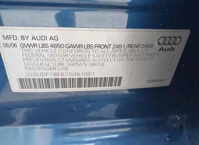 WAUDF78E67A061041 2007 2007 Audi A4- 2-0T 9