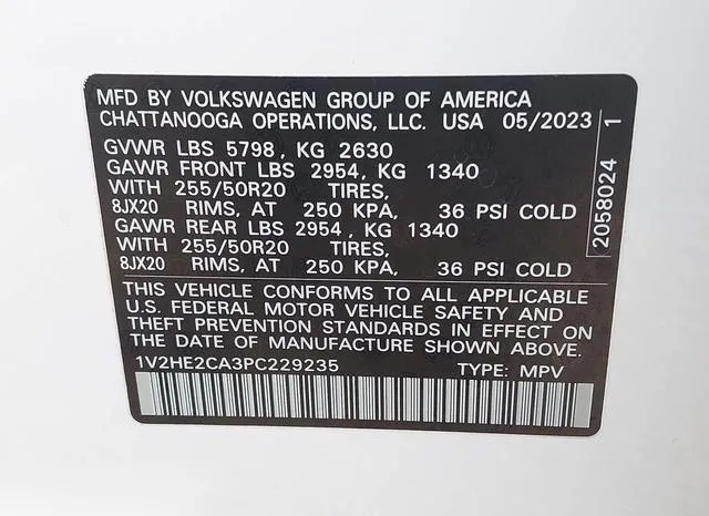 1V2HE2CA3PC229235 2023 2023 Volkswagen Atlas- Cross Sport 3 9