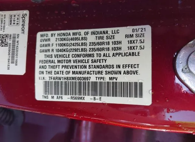 7FARW1H8XME003697 2021 2021 Honda CR-V- 2Wd Ex-L 9