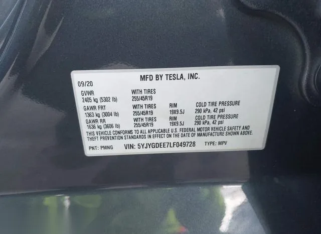 5YJYGDEE7LF049728 2020 2020 Tesla Model Y- Long Range Dual 9