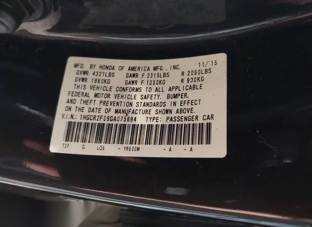 1HGCR2F09GA075694 2016 2016 Honda Accord- EX 9