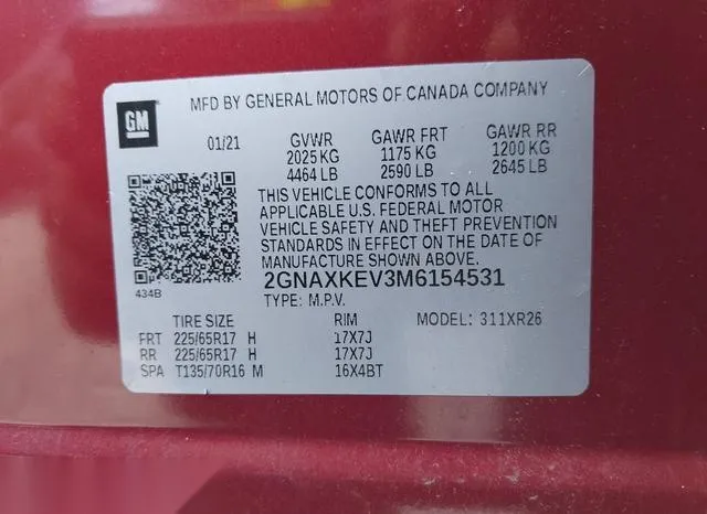 2GNAXKEV3M6154531 2021 2021 Chevrolet Equinox- Fwd Lt 9