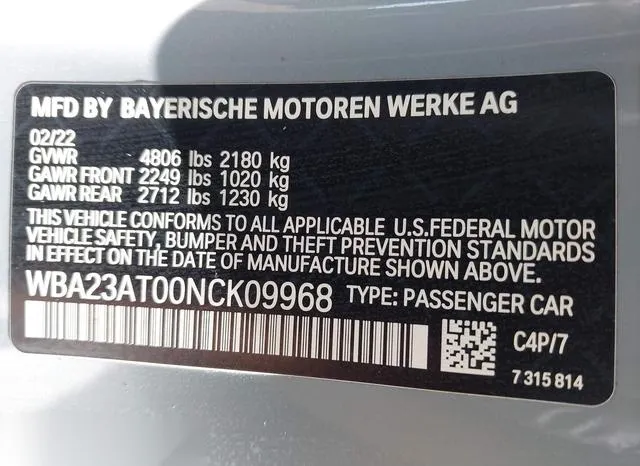 WBA23AT00NCK09968 2022 2022 BMW 4 Series- 430I 9