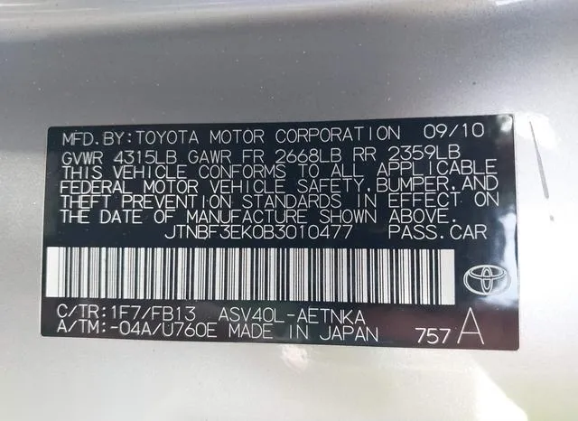 JTNBF3EK0B3010477 2011 2011 Toyota Camry- LE 9