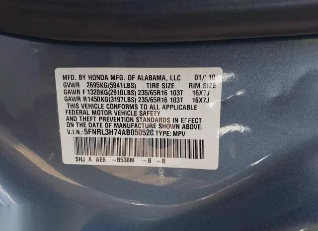 5FNRL3H74AB050520 2010 2010 Honda Odyssey- Ex-L 9