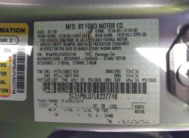 3FA6P0LU7LR227748 2020 2020 Ford Fusion- Hybrid Se 9