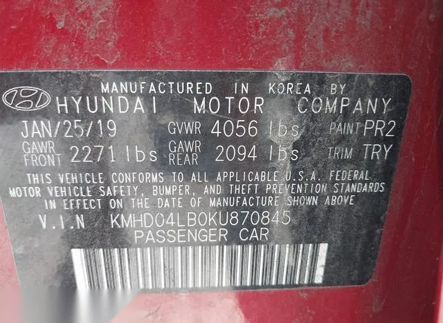 KMHD04LB0KU870845 2019 2019 Hyundai Elantra- Sport 9