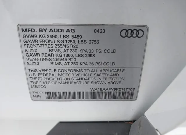 WA1EAAFY9P2147108 2023 2023 Audi Q5- Premium Plus 45 Tfsi S 9