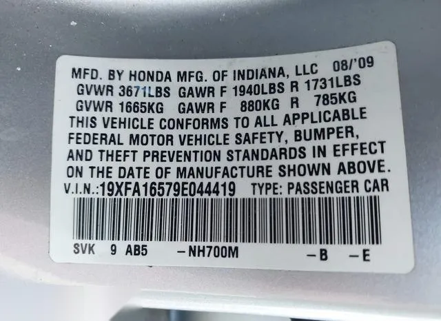 19XFA16579E044419 2009 2009 Honda Civic- LX 9