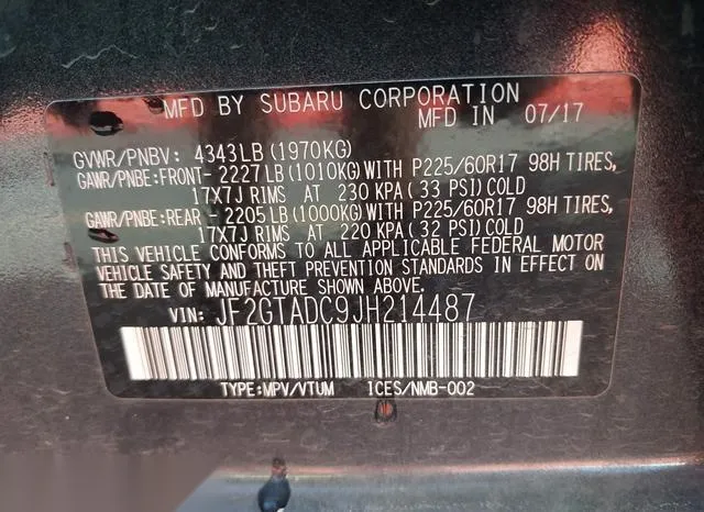 JF2GTADC9JH214487 2018 2018 Subaru Crosstrek- 2-0I Premium 9