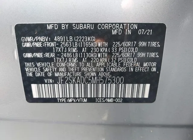 JF2SKADC5MH575300 2021 2021 Subaru Forester 9