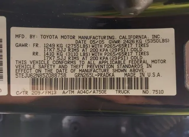 5TEJU62N85Z088758 2005 2005 Toyota Tacoma- Prerunner V6 9