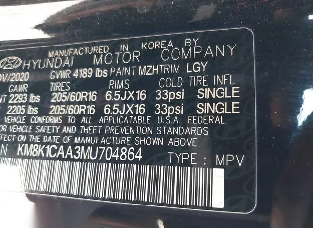 KM8K1CAA3MU704864 2021 2021 Hyundai Kona- SE 9