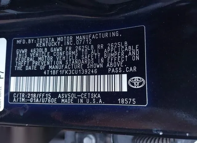 4T1BF1FK3CU139246 2012 2012 Toyota Camry- SE 9