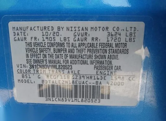 3N1CN8DV1ML820523 2021 2021 Nissan Versa- S Xtronic Cvt 9