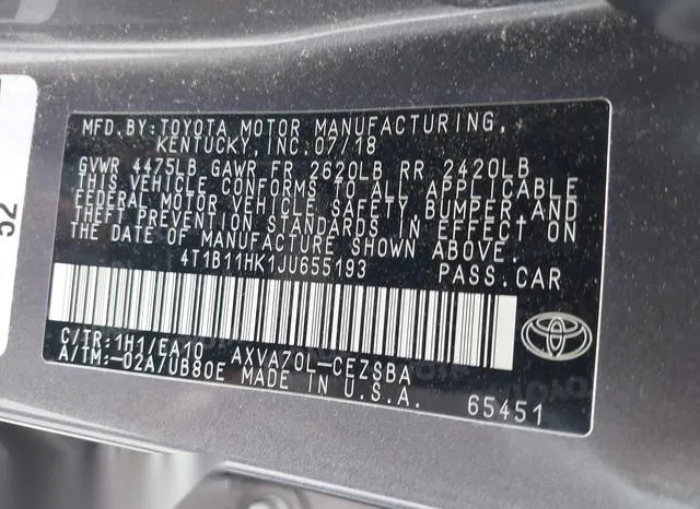 4T1B11HK1JU655193 2018 2018 Toyota Camry- SE 9