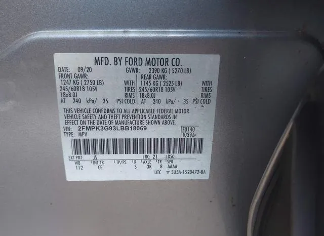 2FMPK3G93LBB18069 2020 2020 Ford Edge- SE 9