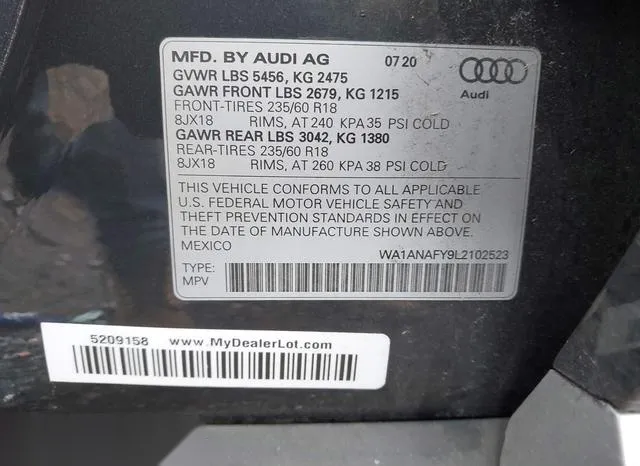 WA1ANAFY9L2102523 2020 2020 Audi Q5- Premium 45 Tfsi Quattro 9