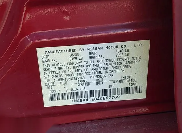 1N4BA41E04C867769 2004 2004 Nissan Maxima- 3-5 SE 9