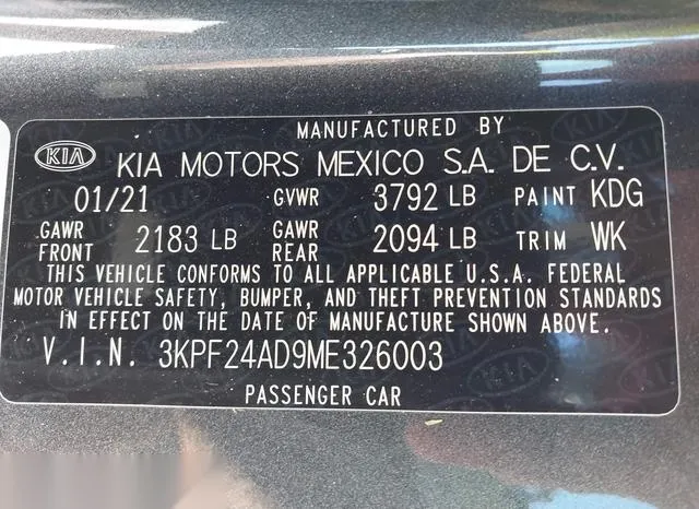 3KPF24AD9ME326003 2021 2021 KIA Forte- Lxs 9