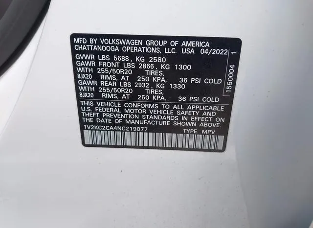 1V2KC2CA4NC219077 2022 2022 Volkswagen Atlas- Cross Sport 2 9