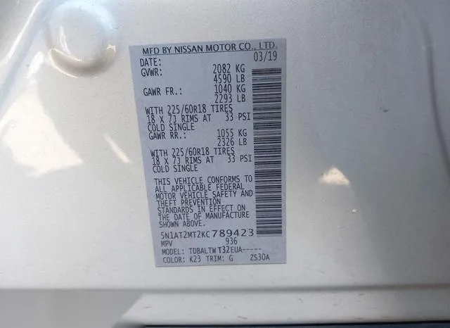 5N1AT2MT2KC789423 2019 2019 Nissan Rogue- SV 9