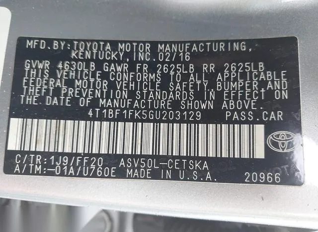 4T1BF1FK5GU203129 2016 2016 Toyota Camry- SE 9