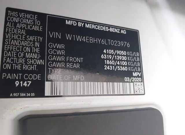 W1W4EBHY6LT023976 2020 2020 Mercedes-Benz Sprinter 2500- Sta 9