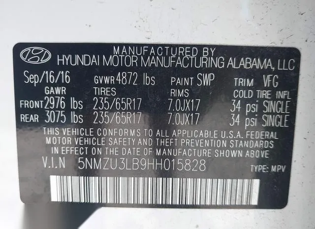 5NMZU3LB9HH015828 2017 2017 Hyundai Santa Fe- Sport 2-4L 9