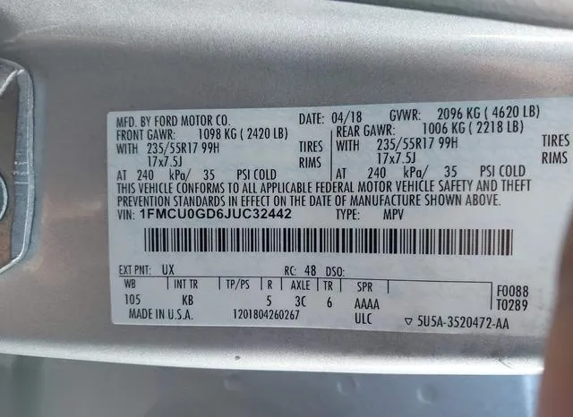 1FMCU0GD6JUC32442 2018 2018 Ford Escape- SE 9