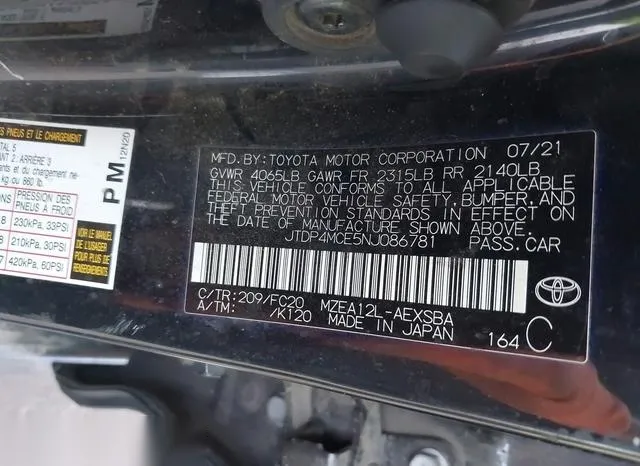 JTDP4MCE5NJ086781 2022 2022 Toyota Corolla- SE 9