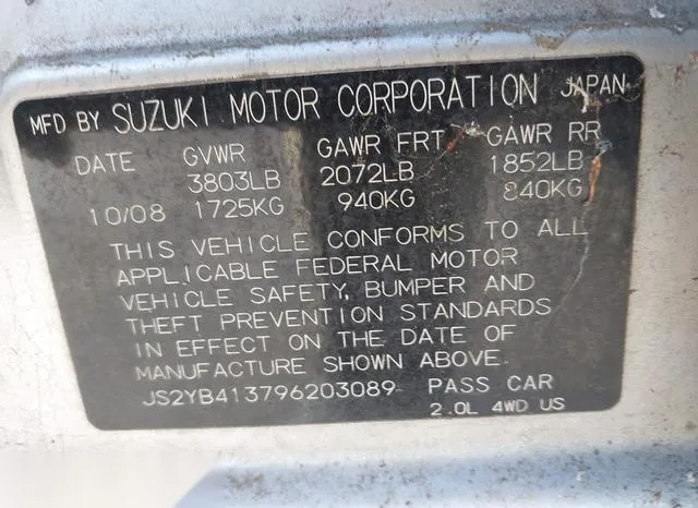 JS2YB413796203089 2009 2009 Suzuki SX4- Technology 9