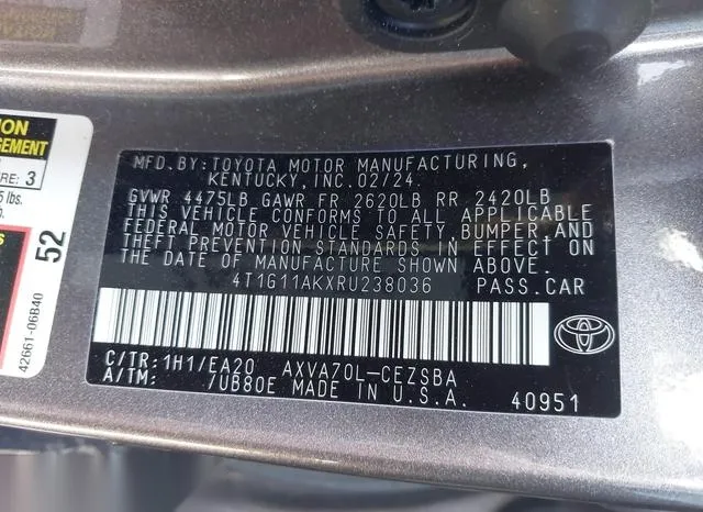 4T1G11AKXRU238036 2024 2024 Toyota Camry- SE 9