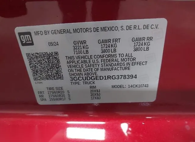 3GCUDGED1RG378394 2024 2024 Chevrolet Silverado 1500- 4Wd 9