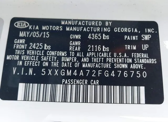 5XXGM4A72FG476750 2015 2015 KIA Optima- LX 9