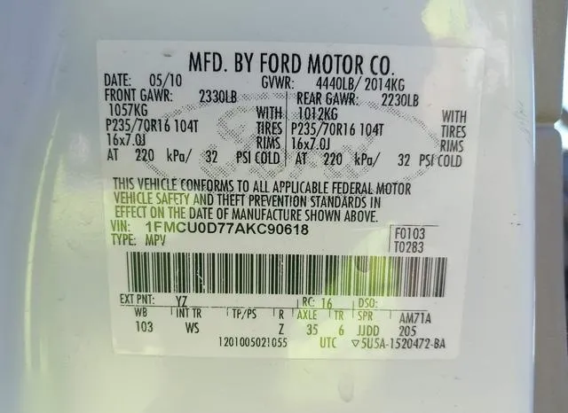 1FMCU0D77AKC90618 2010 2010 Ford Escape- Xlt 9