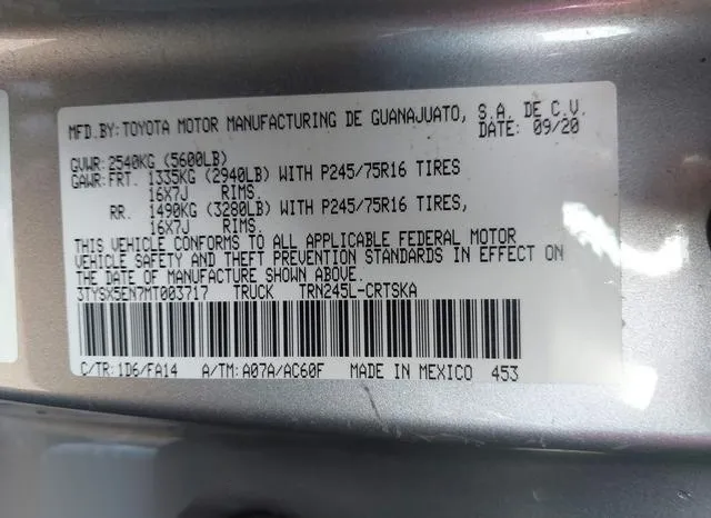 3TYSX5EN7MT003717 2021 2021 Toyota Tacoma- SR 9