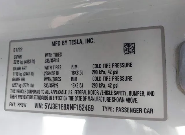 5YJ3E1EBXNF152469 2022 2022 Tesla Model 3- Long Range Dual 9