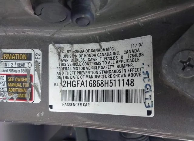 2HGFA16868H511148 2008 2008 Honda Civic- EX 9