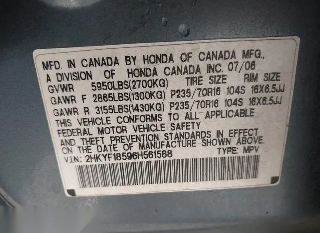 2HKYF18596H561588 2006 2006 Honda Pilot- Ex-L 9