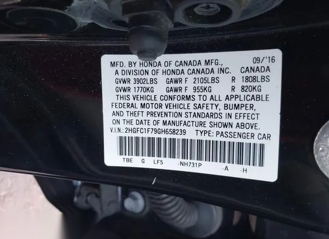 2HGFC1F79GH658239 2016 2016 Honda Civic- Ex-L 9