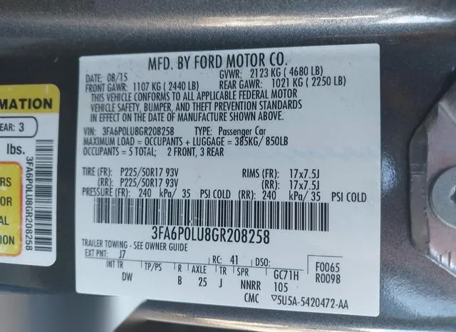 3FA6P0LU8GR208258 2016 2016 Ford Fusion- Hybrid SE 9