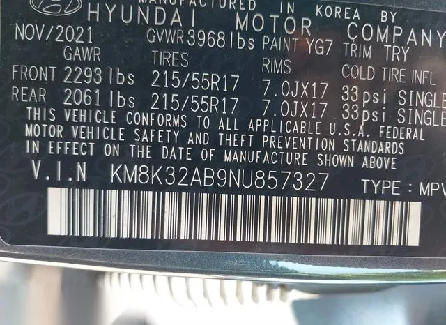 KM8K32AB9NU857327 2022 2022 Hyundai Kona- Sel 9