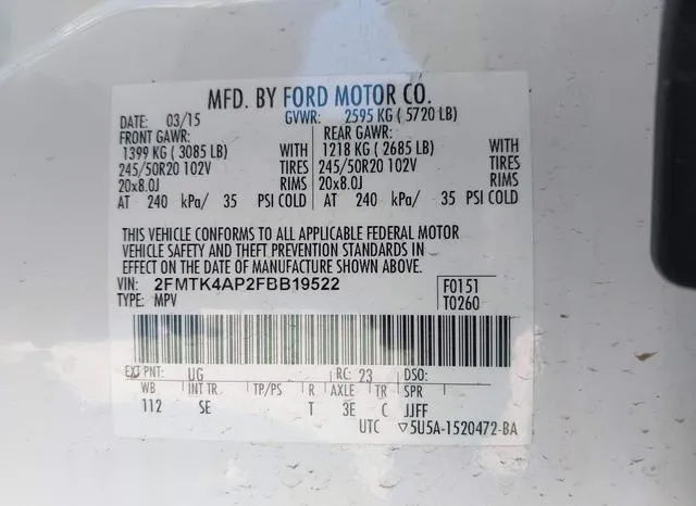 2FMTK4AP2FBB19522 2015 2015 Ford Edge- Sport 9