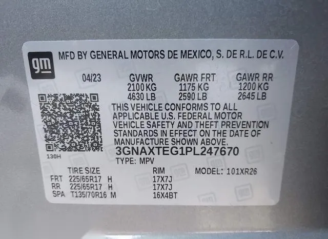 3GNAXTEG1PL247670 2023 2023 Chevrolet Equinox- Awd 2Fl 9