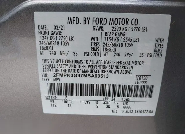 2FMPK3G97MBA00513 2021 2021 Ford Edge- SE 9