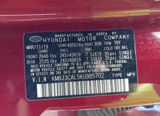 KM8J3CAL5KU985702 2019 2019 Hyundai Tucson- Sport 9