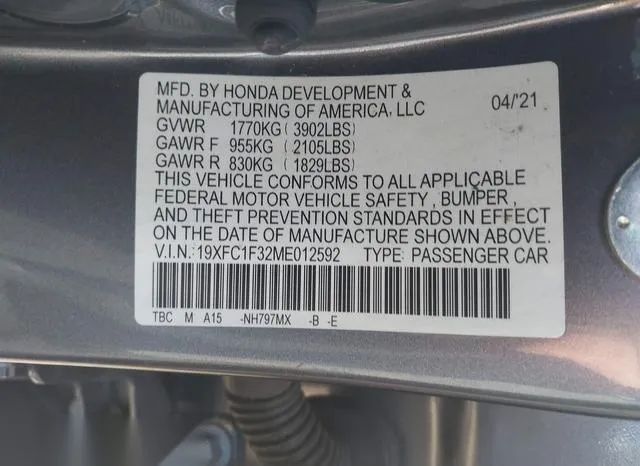 19XFC1F32ME012592 2021 2021 Honda Civic- EX 9