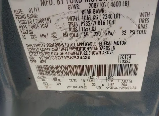 1FMCU9D73BKB34436 2011 2011 Ford Escape- Xlt 9