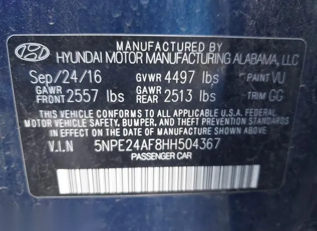 5NPE24AF8HH504367 2017 2017 Hyundai Sonata- SE 9